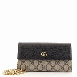 New GG Supreme Monogram Black Padlock Continental Chain Wallet